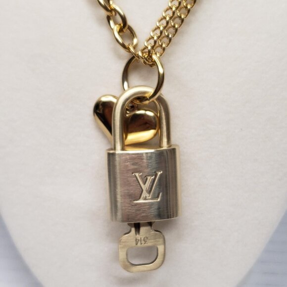 Authentic Louis Vuitton Gold Padlock Pendant w/ unbranded Stainless Steel Chain - Picture 5 of 13